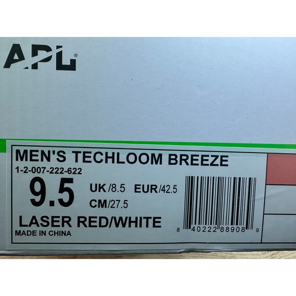 APL Techloom Breeze Running Sneaker Shoes Mens Size 9.5 Laser Red/White Low Top